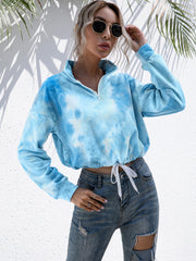 Ivy Lane Tie-Dye Quarter Zip Dropped Shoulder Sweatshirt