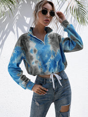 Ivy Lane Tie-Dye Quarter Zip Dropped Shoulder Sweatshirt