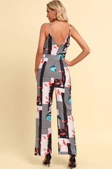 Printed Spaghetti Strap Tied Jumpsuit