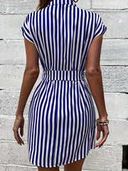 Tied Striped Cap Sleeve Mini Dress