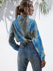 Ivy Lane Tie-Dye Quarter Zip Dropped Shoulder Sweatshirt