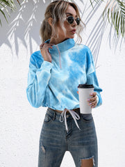 Ivy Lane Tie-Dye Quarter Zip Dropped Shoulder Sweatshirt