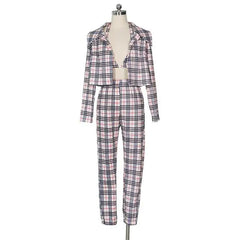 Women's plaid three-piece sets new style long sleeve trousers autumn and summer spring 2018 sexy ladies' pencil pants 3 suits