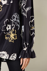 Double Take Full Size Printed Flounce Sleeve Blouse