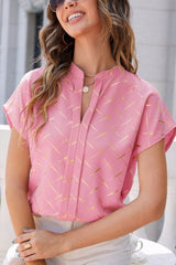 Printed Notched Short Sleeve Blouse