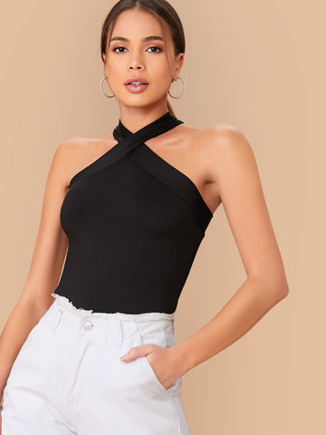 Form-Fitting Crisscross Halter Top