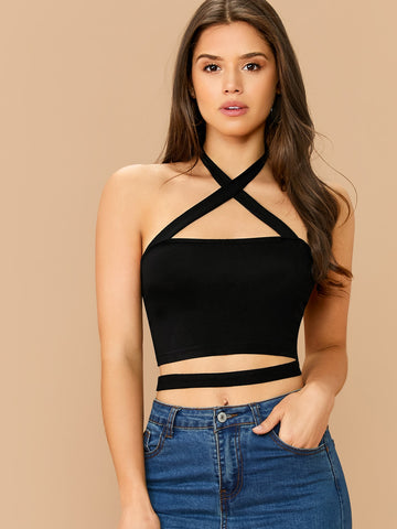 Cutout Detail Crisscross Halter Top