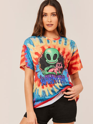 Letter and Alien Print Tie Dye Top