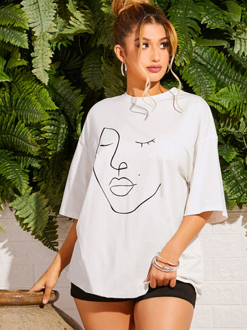 Drop Shoulder Figure Graphic Oversized Tee