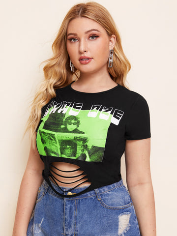 Plus Size Laddering Strap Graphic Tee