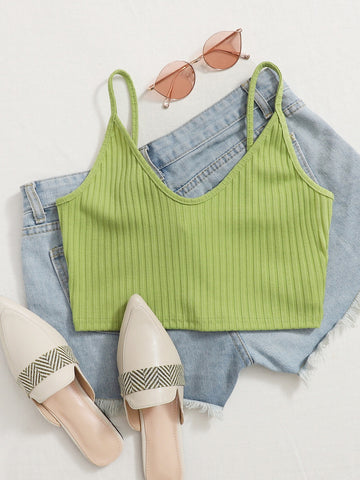 Rib-knit Solid Crop Cami Top