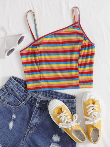 Rainbow Striped Asymmetrical Cami Top