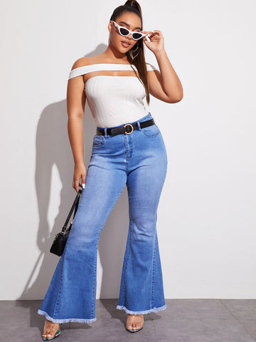 Plus Size Off Shoulder Cut Out Rib-knit Top